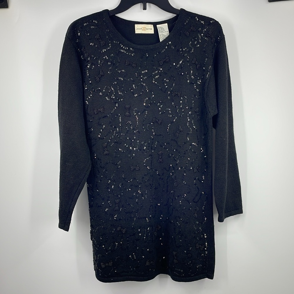 Vintage 90’s Jaclyn Smith black sequins beaded bow sweater Size Small